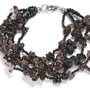 Black Spinel And Smokey Quartz 925 Sterling Silver Bracelet 7.25” New